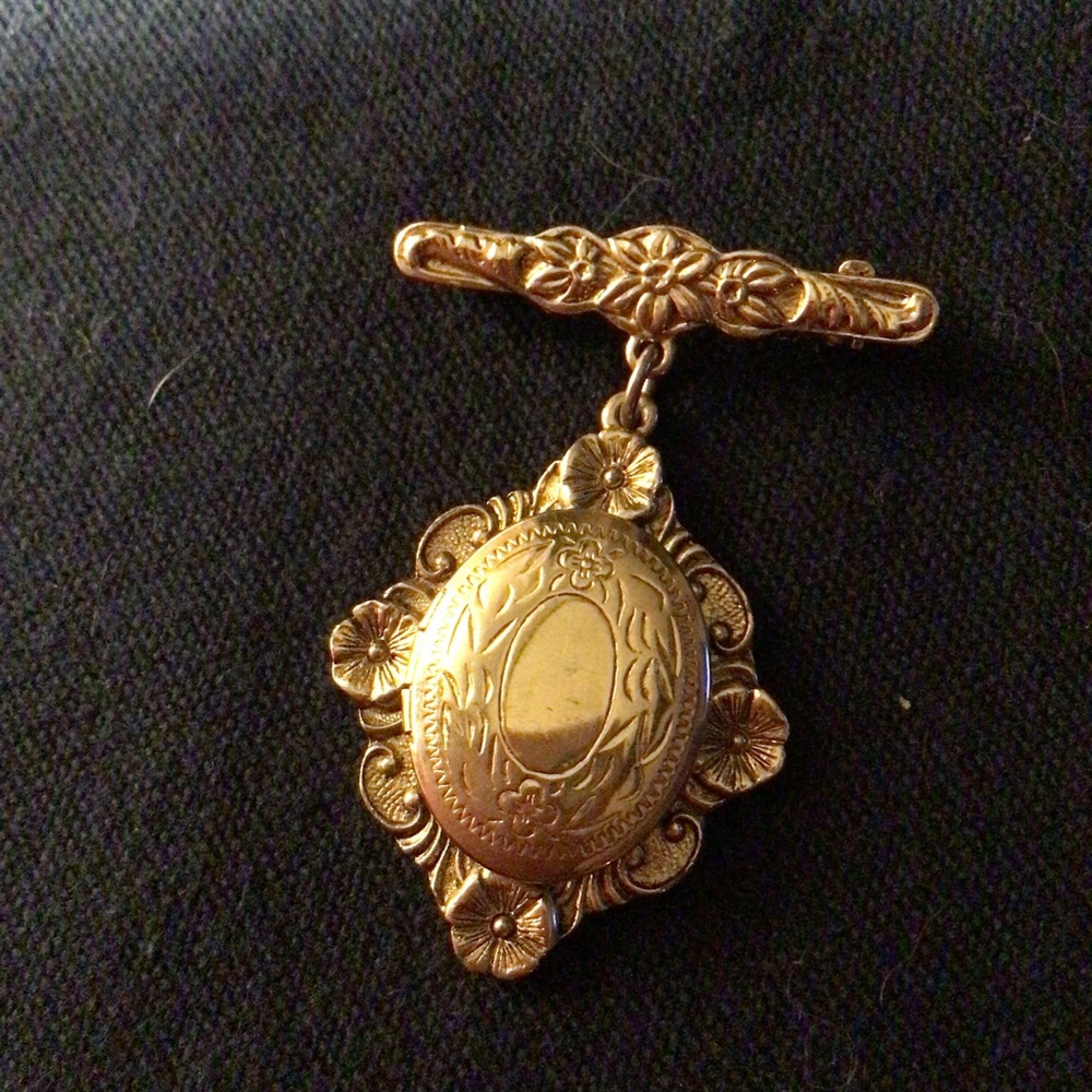 Gold-Tone Floral Locket Brooch - Women's Decorative Pin